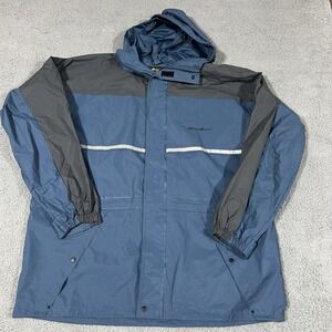Eddie Bauer Blue and Gray Hooded Raincoat